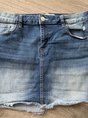 Blue Denim Mini Skirt with a Slightly Faded Wash Look